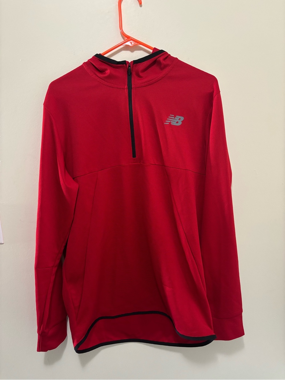 New Balance Men's Red Grid Textured 1/4-Zip Pullover Hoodie (Size Large)